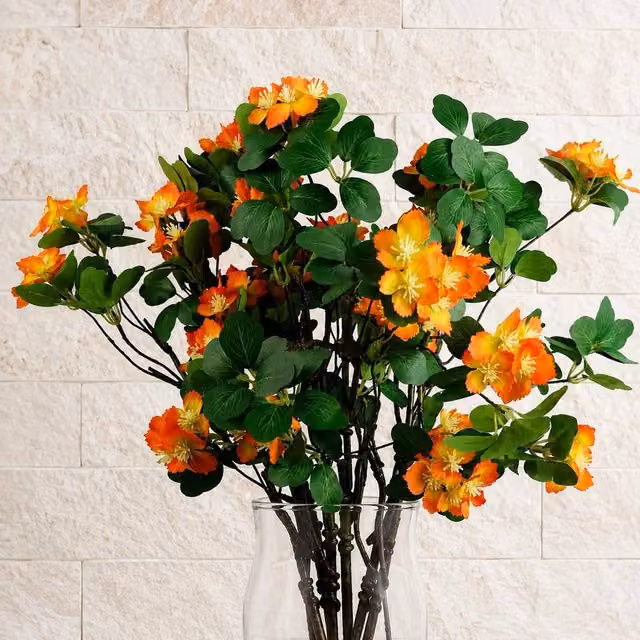 Leaf Botanik Mixed Orange and Green Artificial Flower Stems, Pack of 6, Height: 60 cm