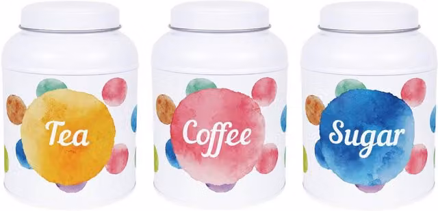 Purely Home Polka Dot Decaf Coffee Canister with Small Dome Lid, Multicoloured Metal Kitchen Storage Tin