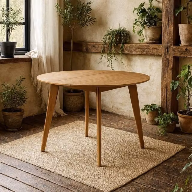 Wyld Haus Saffron Small Round Dining Table in Walnut Effect Natural Brown