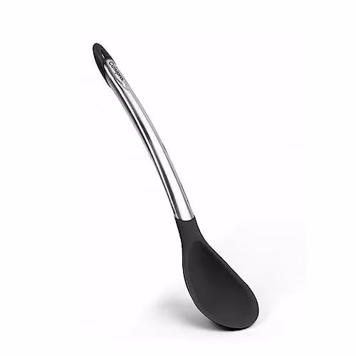 Cuisipro Black Silicone and Stainless Steel Oval Cooking Spoon with Hanging Loop