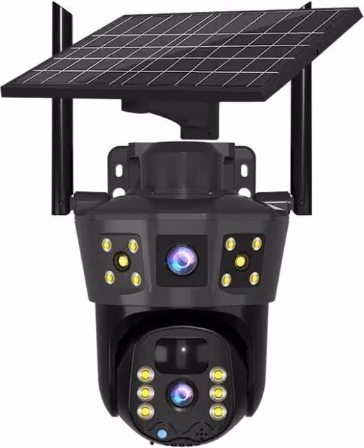 VOGREX 3-Screen Solar WiFi Outdoor Wireless CCTV Surveillance Camera in Black