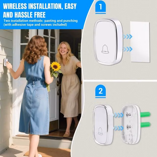 FLAVORA Waterproof Long Range Wireless Plug In Mains Doorbell in White, W: 52 cm, H: 5.2 cm