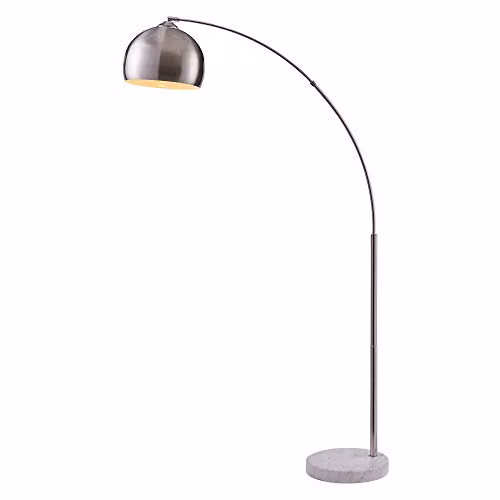 Teamson Home Arquer Arc Floor Lamp with Faux White Marble Base and Silver Nickel Bell Shade, Height: 173 cm