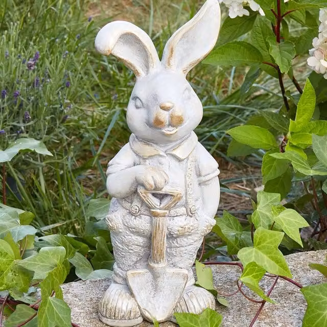 Wyld and Coco White Bunny Figurine, Rustic Ceramic and Magnesium Oxide Tabletop Decor, Height: 36 cm