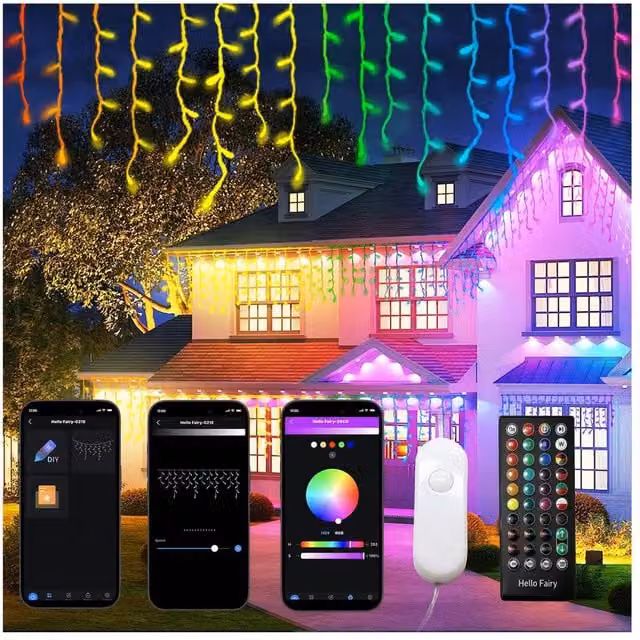 Bright Zeal 2-Pack RGB White Outdoor Icicle Lights with 598 LED and Bluetooth Control
