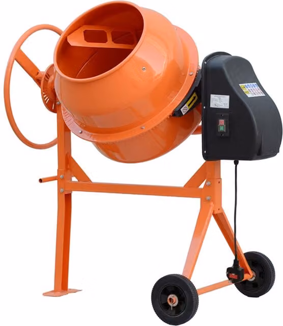 Darphe Portable Electric Concrete Mixer Trolley in Orange with Steel Construction