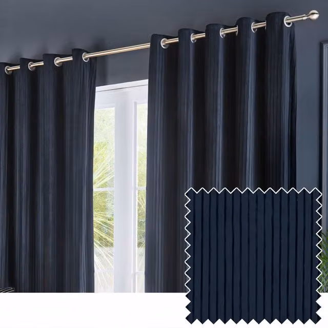 Make It A Home Corinthian Navy Blue Velvet Eyelet Room Darkening Curtains W: 137 cm, H: 168 cm