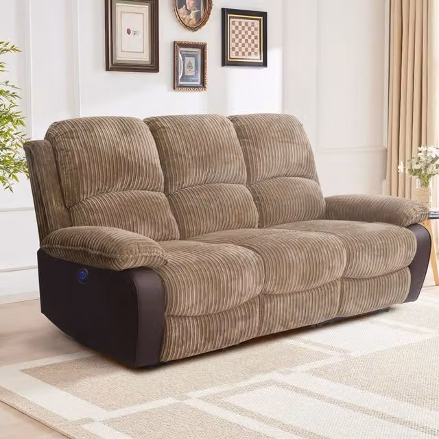 Comfy Living 6 Piece Modern Fabric Cord Electric Recliner Set in Brown