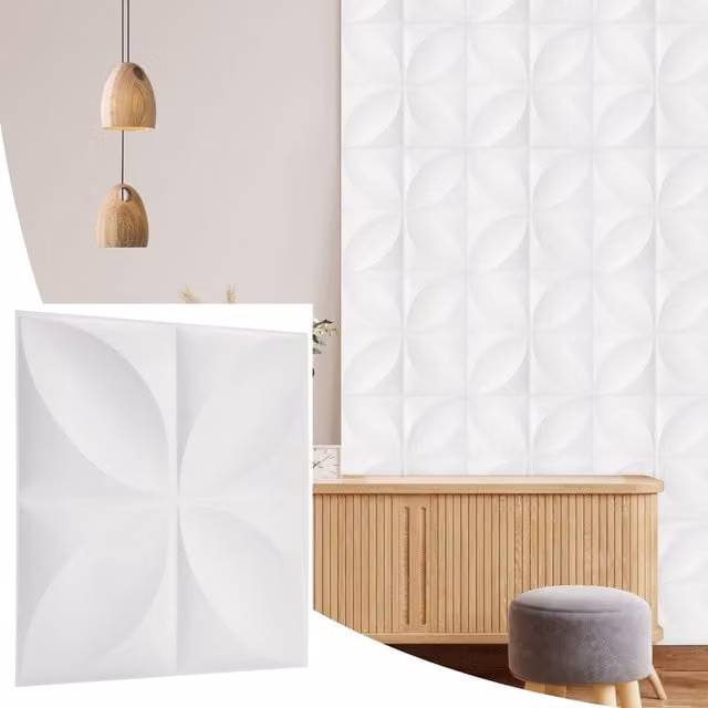 NOVECRAFTO Geometric 3D PVC Wall Panels in Matte White, 10 Pack, W/D/H: 50 x 50 x 0.25 cm