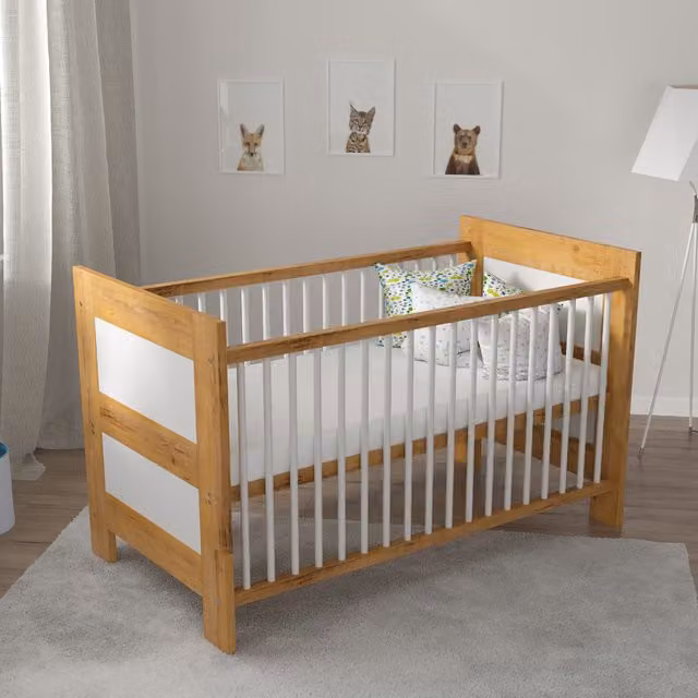 Love For Sleep Lucy Childrens Cot Bed in White and Yellow Pine Wood, W/D/H: 140 x 70 x 70 cm