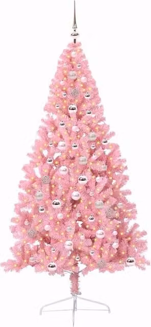 Berkfield Home Beautiful Pink Artificial Pre-lit Tabletop Christmas Tree with 300 LEDs, Height: 60 cm