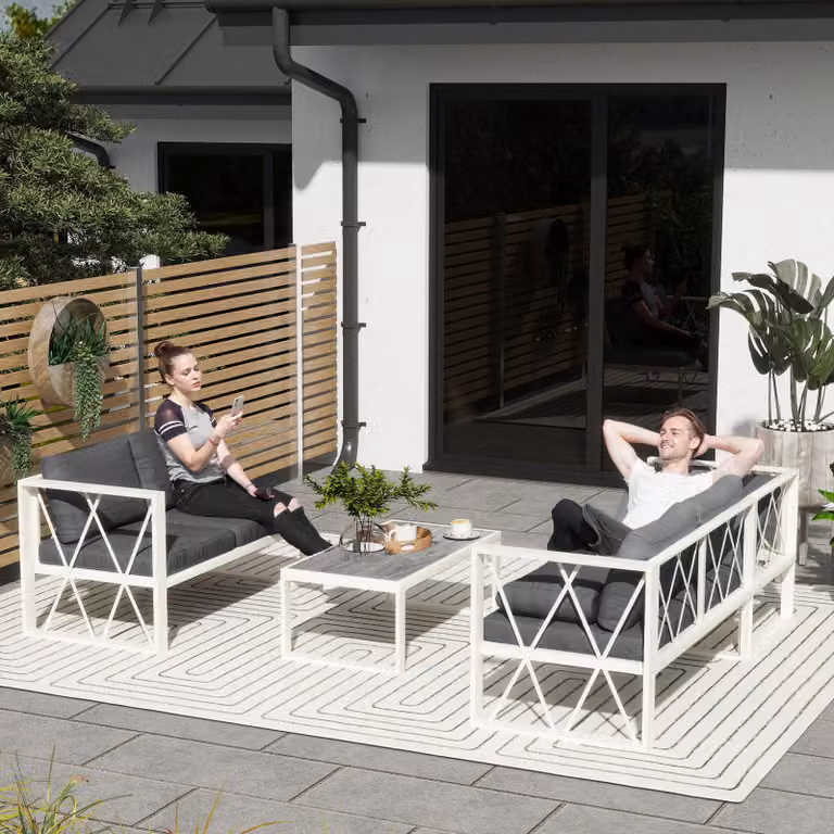 Outsunny 4-Piece L-Shaped Garden Corner Sofa Set with 5-Level Adjustable Lounger and Coffee Table in Grey