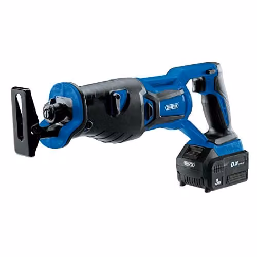 Draper D20 20V Brushless Reciprocating Saw with 3Ah Battery and Fast Charger, Blue