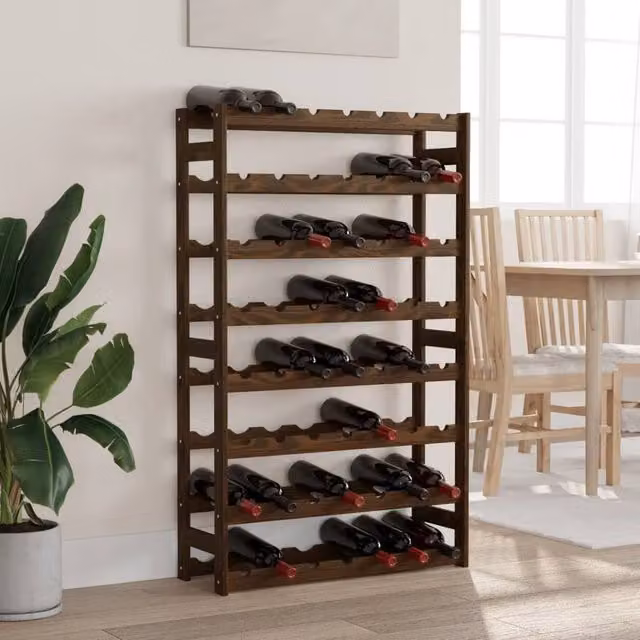 Berkfield Home Rustic Brown Solid Pine Wall Mounted Wine Rack for 56 Bottles
