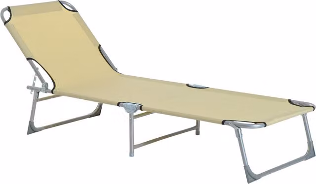 Outsunny Portable Sun Lounger in Beige with Adjustable Headrest and Metal Frame
