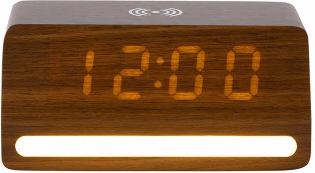 PRESENT TIME Karlsson Retro Digital LED Alarm Clock with Progressive Light in Brown Dark Wood Veneer