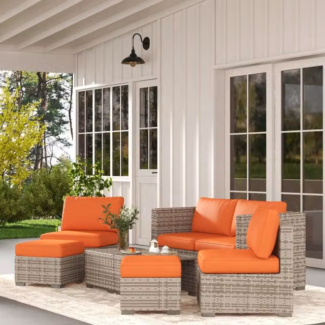 Outsunny 8 Piece Modern PE Rattan and Galvanised Steel Sofa Set in Orange