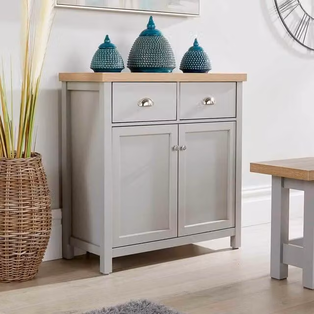Home Source Avon Grey 2 Door Cupboard with 2 Drawers Storage Unit