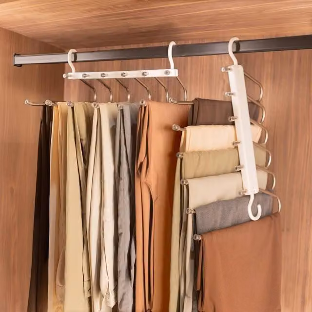 FORGEVIO Pack of 2 White Plastic 6-in-1 Space-Saving Clothes Hangers with Swivel Hook, Width: 50 cm