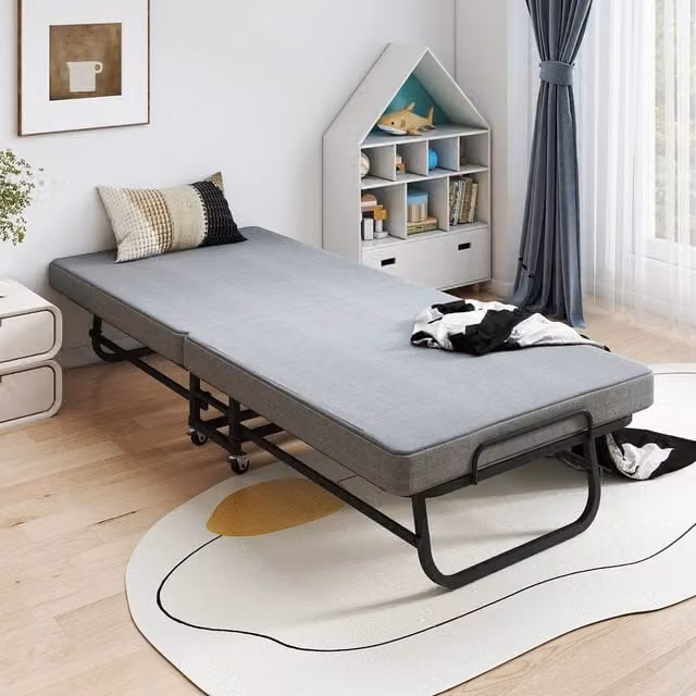 Matteo Portable Folding Single Guest Rollaway Bed with Grey Memory Foam Mattress