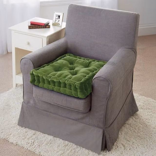 Coopers of Stortford Green Velour Armchair Booster Cushion, W: 50 cm, D: 50 cm, H: 10 cm