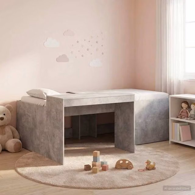 Berkfield Home Kids' High Bed Frame with Desk in Grey, W/D/H: 90 x 200 cm