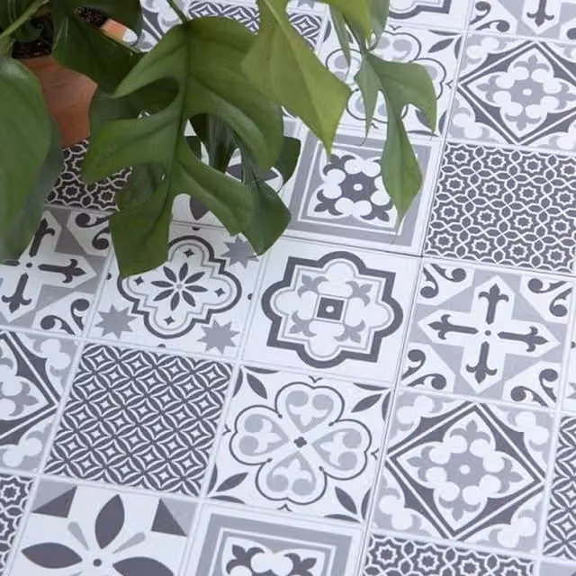 d-c-fix Oriental Tiles Self-adhesive Geometric Vinyl Floor Tiles in Grey