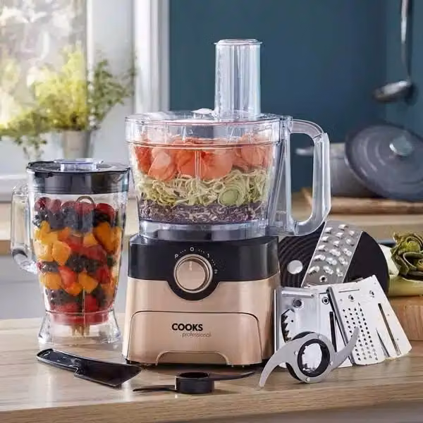 Cooks Professional 1000W Food Processor and Blender with 7 Blades in Gold