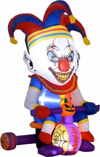 Outsunny 4ft Halloween Inflatable Clown on Bicycle in White and Multicolour with 3 Built-in LED Lights