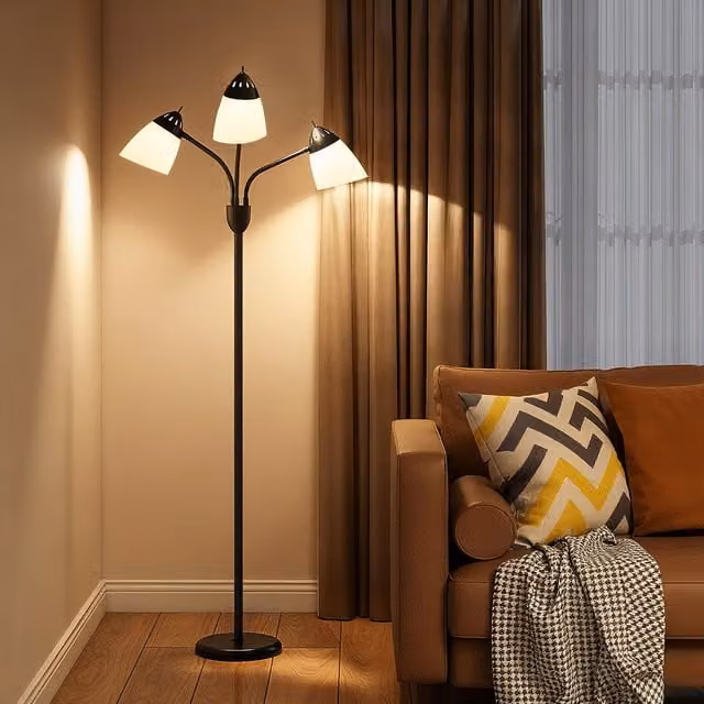 HOMCOM Arc Illuminator Adjustable Industrial Black Metal Floor Lamp for Bedroom and Living Room H 155 cm x W 22.5 cm x D 22.5 cm