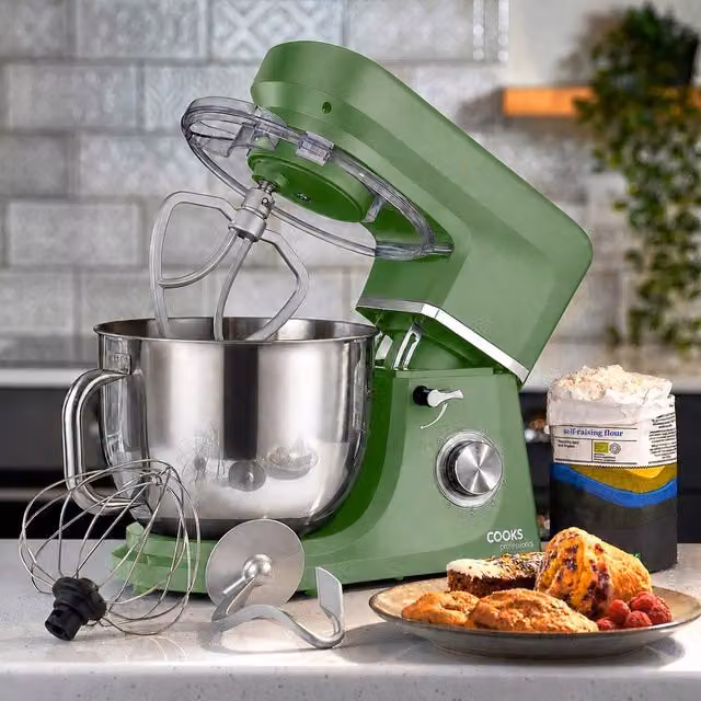 Cooks Professional Stand Mixer with 1200W Motor, 6 Speeds, Pulse Function and 7L Mixing Bowl in Green