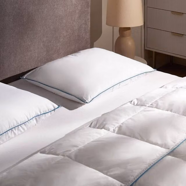 Wyld and Coco White Duck Feather and Down Pillow with Cotton Casing, W/D/H: 50 x 70 cm