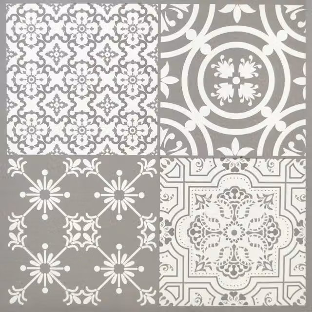 YoL Moroccan Style Geometric Vinyl Floor Tiles in Grey and White, Pack of 32