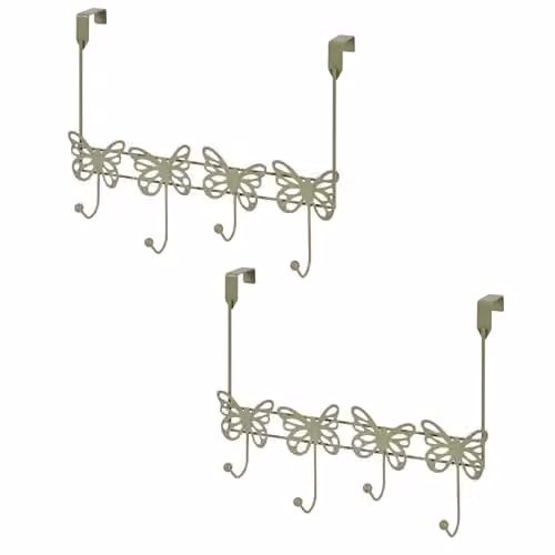 Showerdrape Set of 2 Green Butterfly Metal Over Door Hanging Storage Hooks