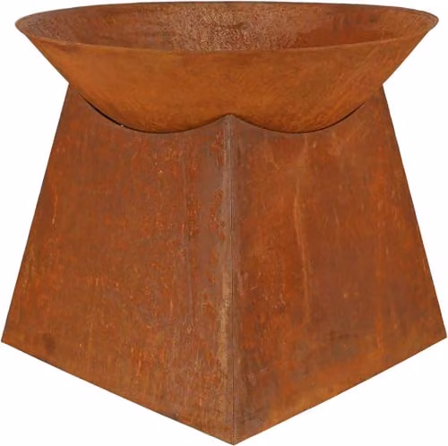 Fallen Fruits FF169 Small Metal Fire Bowl and Wood Storage in Natural Rust Brown
