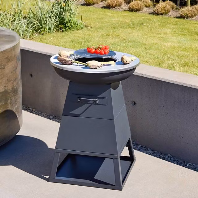 sweeek Black Steel Brazier Barbecue with Warming Rack and Storage Space, Diameter: 59 cm