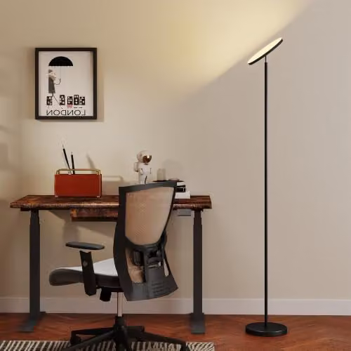 HOMCOM RGB LED Uplighter Floor Lamp in Black, Dimmable and Remote Controlled with 350 Degree Rotatable Head, H 177 x W 25 x D 25 cm