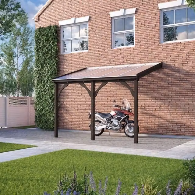 Rutland County Garden Furniture Ltd Polycarbonate Roof Wood Car Port, W722 x D250 cm, Brown and Light Green