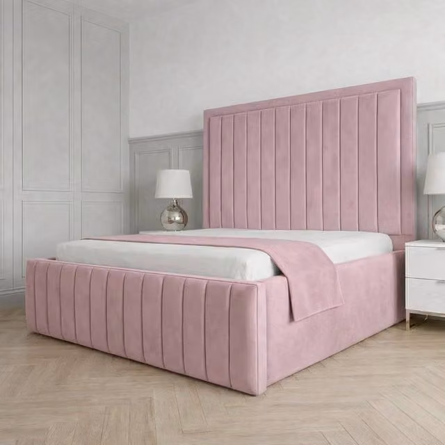 Living Comfort Bedz Sovereign Plush Velvet Upholstered Bed with Slatted Base and 48 Inch Headboard in Pink, Single Size