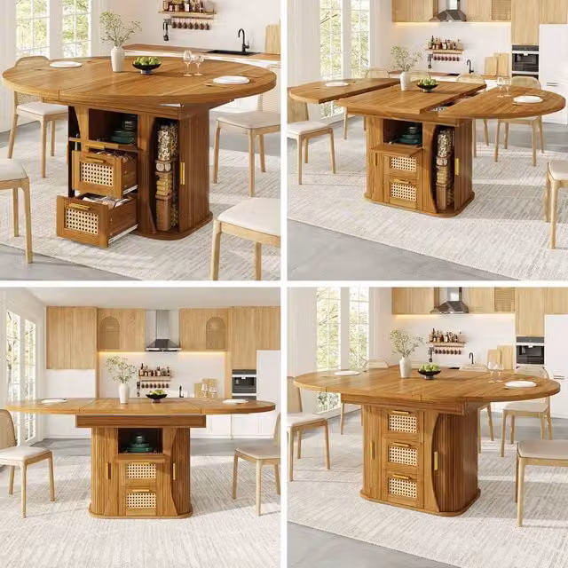 BTM Extendable Wooden Dining Table with Storage Drawers in Brown, W/D/H: 118 x 77.1 x 75 cm