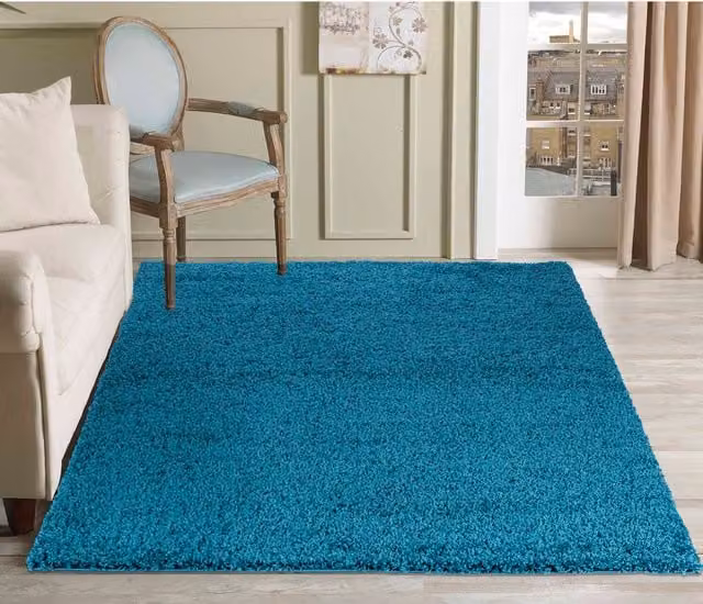 Desire Rugs Plain Fluffy Shaggy Area Rug in Petrol Turquoise, W: 120 cm, L: 170 cm