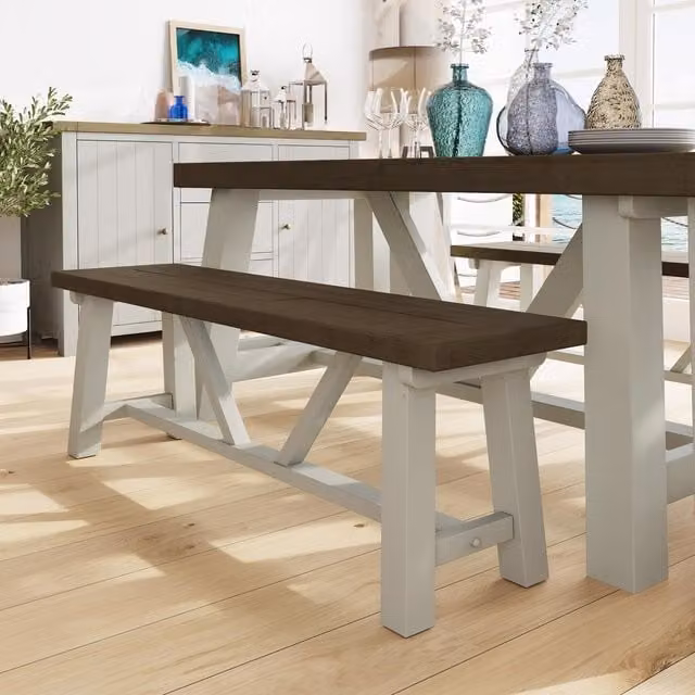 FWStyle Set of 2 Rustic Reclaimed Solid Pine Dining Benches in Brown, W: 140 cm