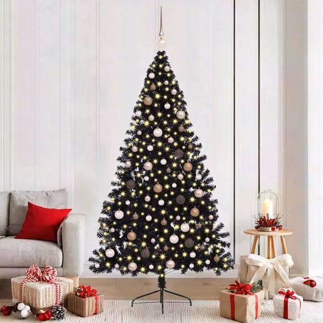 Berkfield Home Pre-lit Artificial Christmas Tree in Black, Height: 210 cm