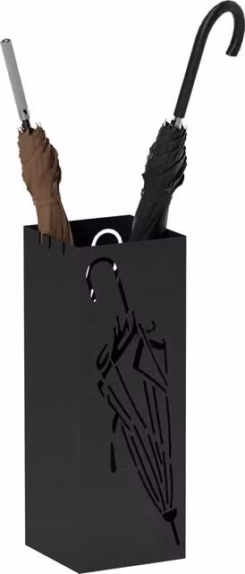 HOMCOM Metal Umbrella Stand in Black with 4 Hooks and Removable Drip Tray, W/D/H: 15.5 x 15.5 x 41 cm