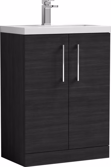 Balterley Modern Black Wood Freestanding Bathroom Vanity Basin Unit with Soft Close Hinged Doors, W: 60 cm, H: 84 cm