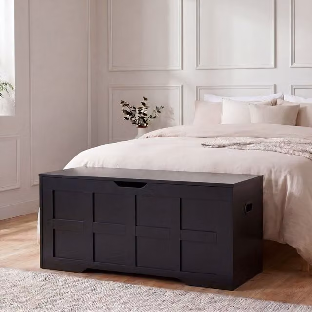 Vida Designs Large Black Storage Ottoman with Removable Top Pad