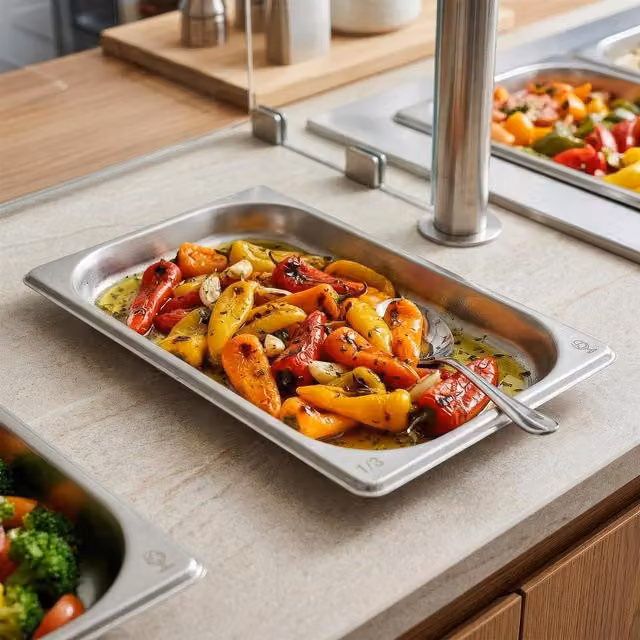 Argon Tableware Stainless Steel Gastronorm Containers with Lids, 1/3 Size, 650ml, Set of 4, Silver