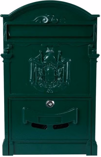 FLAVORA Lockable Wall Letter Post Box, Green, W: 41.0 cm, H: 25.0 cm, D: 7.5 cm