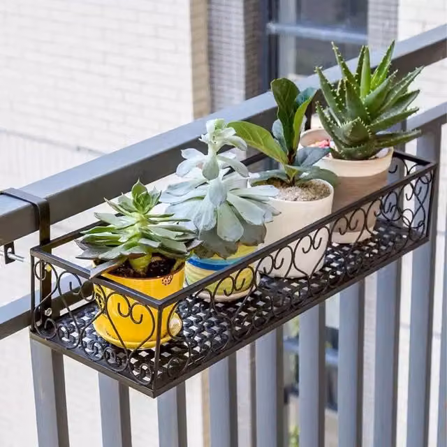 KORVIXA Black Metal Rectangular Hanging Planter Window Box W: 50 cm, D: 20 cm, H: 12 cm