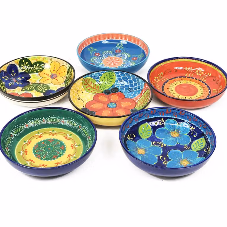 Verano Spanish Ceramics Hand Painted Geometric Serving Bowl in Multicolour, Diameter: 30 cm